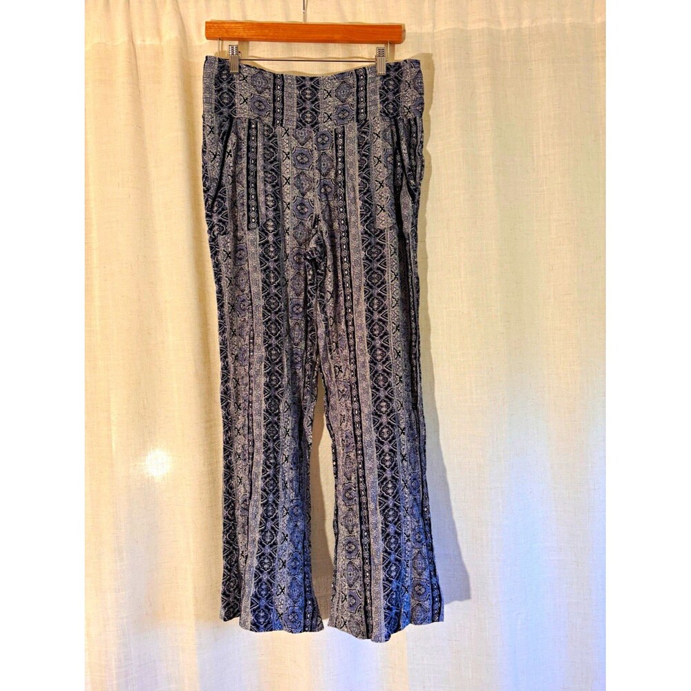three dots Boho Hippie Festival Dance Airy Geometric Wide-Leg Pants Pockets, L